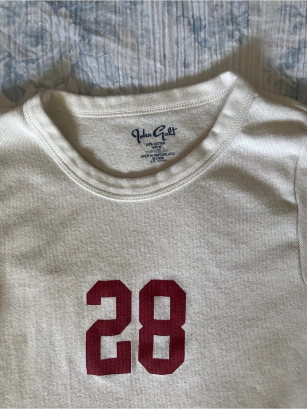 Brandy Melville Cream Short Sleeve Tee with Red '28' Graphic - Picture 2 of 3